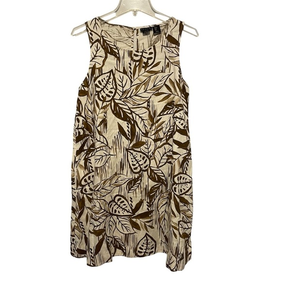 Tahari 100% Linen Sleeveless Tropical Palm Leaf Print Shift Dress Size S Pockets - Picture 1 of 6